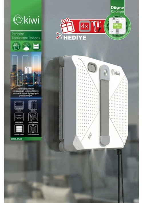 Kiwi KWC-7140 Pencere Temizleme Robotu | 3500PA Emiş & 3 Mod & Su Hazneli